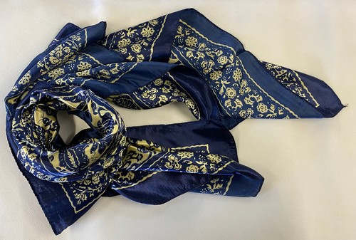 Blue ivory leaf satin paisley - blue,