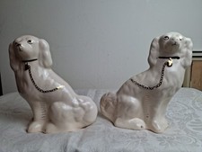 K H Staffordshire Pottery Wally Mantle Dogs Antique, Pair,  9.5 Inch Have Wear 