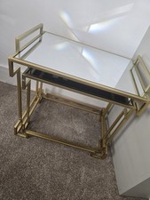Gold Metal Brushed Brass Mirrored Two Side Tables.