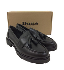 Dune Women's Gracely Loafers Size 7 Black Leather Tasselled Flatform  New