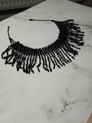 Black beaded fringe - black,