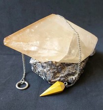 Divination, Dowsing, Pendulum,  Yellow Jasper Hexagon 30cm With silverlike Chain
