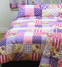 PATCHWORK BERRY PINK CREAM TARTAN CHECK STRIPES DOTS FLOWER BEDDING OR CURTAINS