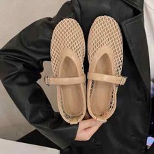 Ladies Flat Shoes Mesh Mary Jane Style Round Toe Cut-Out Summer Casual Outdoor