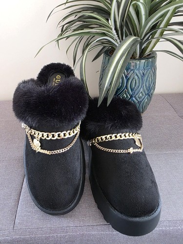 Guess black faux fur - black,