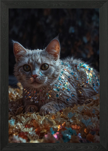 Glitter cat portrait framed - glitter,