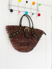 Raffia Bucket Woven  Beach Holiday Bag  Medium Bag Natural Brown