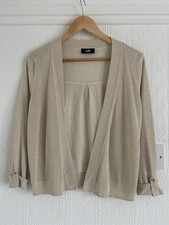 Ladies Wallis Gold Sparkle 3/4 Sleeve Edge To Edge Shrug Size M (14)