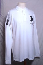 Mens White Long Sleeve Sweater Polo Shirt Sweater Pullover Horse Jockey Logo 2XL