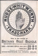 1897 Vintage Advert: RUDGE-WHITWORTH BICYCLES - Britain's Best. VGC. Free p&p