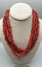 Vintage Orange Coral Beads Natural 9 Strand  Necklace 21" Estate find