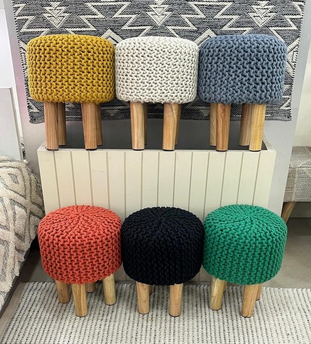 Knitted pouffe footstool - knitted, round