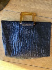 Vintage art deco 1930s  black leather handbag with apple juice Bakelite handles