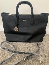 DKNY Tote Handbag Shoulder Bag Excellent Condition Genuine Leather Black Gold