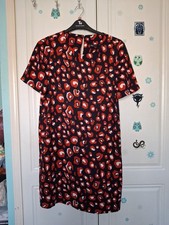 M & S Short Sleeved Shift Dress, Just Below Knee Length, Navy White And Red