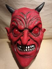 RED DEVIL SATAN Horned Red Halloween Latex Mask Full Face
