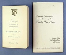 HANDLEY PAGE 30TH ANNIVERSARY BANQUET MENU GROSVENOR HOUSE HOTEL LONDON
