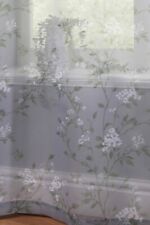 AYLA GREY & WHITE FLORAL SLOT TOP VOILE CURTAIN PANEL MADE TO ANY DROP (20"-90")