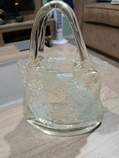 Vintage Italian Hand Blown Glass Handbag vase Murano clear With Yelowish Hue VGC