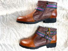 Socofy Women Statement Chestnut Tan Ankle Boots UK size 9 VGC