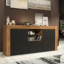 Modern 145cm TV Unit | Oak Matt Body & Black Matt Doors | Cabinet & TV Stand