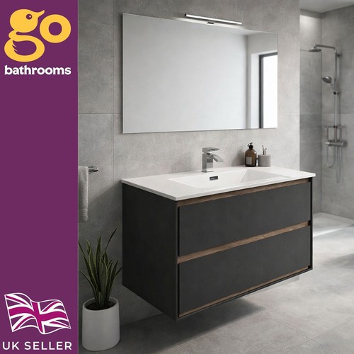 Black oak wall hung vanity - oak,
