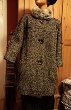Vintage Early 1960s Wool Swing Coat, B &W. Boucle. Tailored by Sidewell, S.14/16