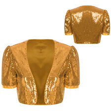 Womens Glitter Sequins Jackets Open Front Cardigan Glitter Carnival Shrug Bolero