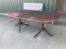 Vintage Brown Wooden Oval Double Pedestal  Extending Dining Table With Claw Feet