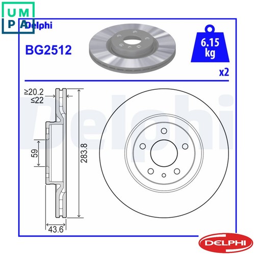Brake disc bg2512 for alfa - 2x,