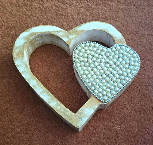 White silver wooden heart - white,