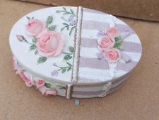 Vintage China pot storage trinket dressing 4" table white  pot Lid pink roses 
