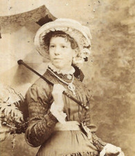 Victorian CDV Photo Woman Fashion Parasol Hat Wolstenholme Blackpool