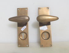 Antique Brass Lever Door Handles Old Plates Keyhole Vintage Bronze
