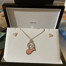 Ortak Malcolm Gray Sterling Silver Enamelled heart Pendant & Earrings Set