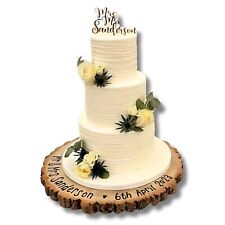 Personalised Wooden Cake Stand Wedding Birthday Christening Log Slice 3 Sizes