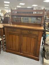 Antique Victorian Arts & Craft Walnut Mirror Back Credenza / Chiffonier