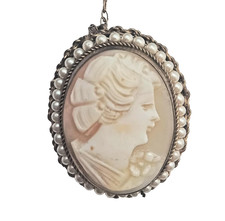 Antique Belle Epoque Faux Pearl Cameo Brooch late 1800s