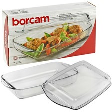 1.95L Borcam Glass Rectangle Casserole Baking Dish Oven Bakeware with Lid