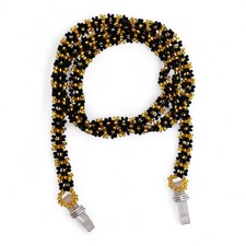 Handmade Beaded Glasses Chain Black Gold Daisy Design Eyeglass Holder 66 cm