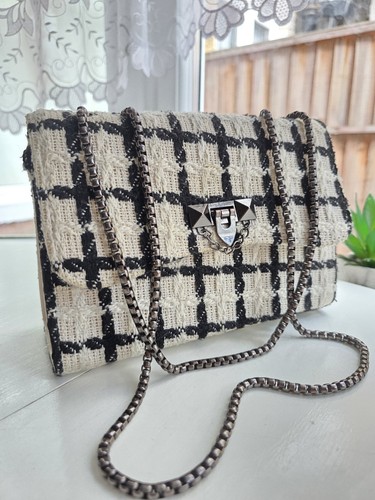 Black white tweed - white, crossbody