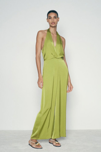Zara satin green - jumpsuit, xs
