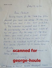 RENE CLAIR - SIGNED -  LETTER