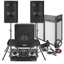 Complete DJ Setup 12" Speakers, Sub, CD Mixer with Stands, Booth, Microphone Kit
