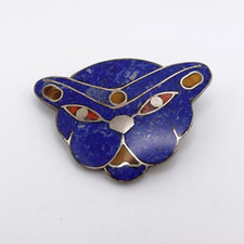 Sterling Silver 925 Blue Lapis Multi Gemstone Inlay Panther Cat Small Pendant 1"