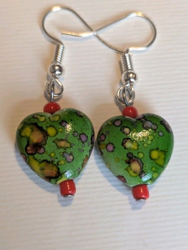 Handmade dangle earrings green - dangle,