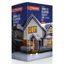Premier 2000 LED Cluster Indoor Outdoor Christmas Lights Timer COOL WHITE 25mtr