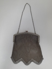 VINTAGE Chainmail Mesh Silver Tone Finger Clasp Bag Purse Antique 1920s Art Deco