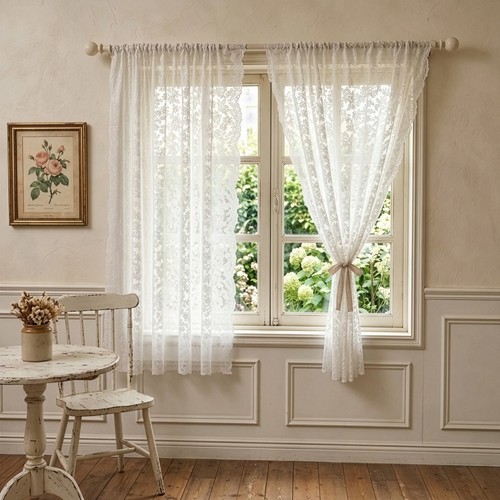 Vintage floral lace curtains - vintage,