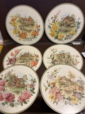 Vintage Pimpernel Set of Six Round Deluxe Place Mats Cottage Cameos Cork Backed